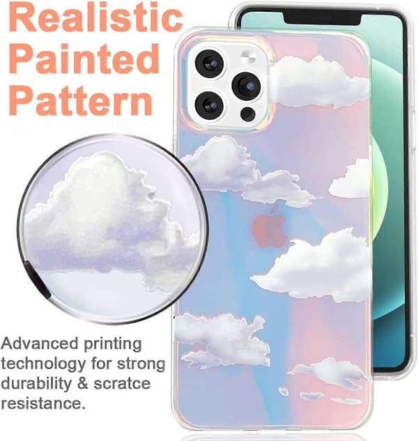 Crystal Clear Slim Case Compatible with iPhone 14 6.1 \" 2022, Durable Protective Cover with Cloud Aesthetic[JUN]