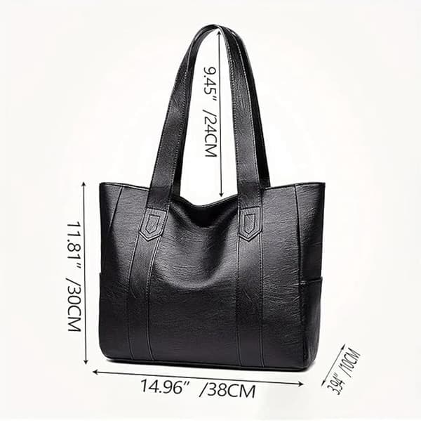 Women's PU Bag with Zipper and Multiple Compartments for Work, Commute, and Shopping, Black, 32 x 11 x 27 cm