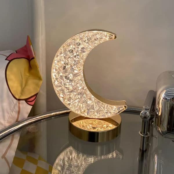 BomKra Crystal Moon LED Table Lamp Touch Control Decorative Romantic Night Light USB Rechargeable Atmosphere Bedside Lamp with 3 Levels