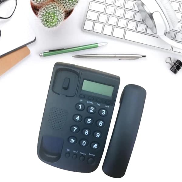 Sladdtelefon för hemmet, skrivbordstelefon med nummerpresentation, vit[pl]