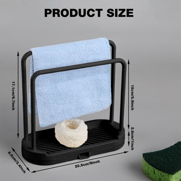 Dish Drying Rack for Kitchen Counter, Double Row Dishcloth Drying Rack, Towel Holder, Sink Organizer, Sponge Drain with Removable Drip Tray