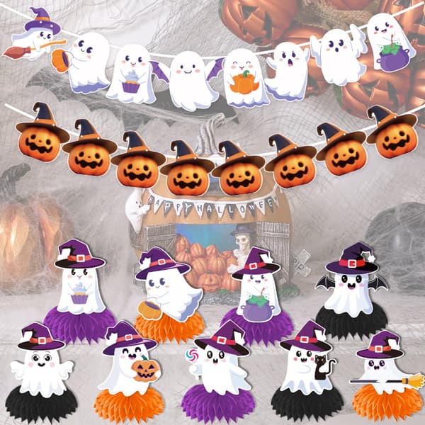 Halloween Honeycomb Centerpiece og Guirlande Sæt, Spooky Borddekoration til Fest og Spøgelsesagtige Begivenheder Flag pull style E Flag pull style E
