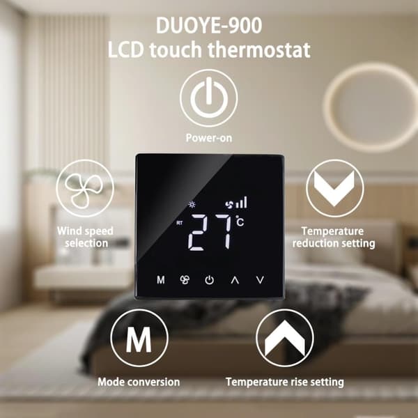 Smart Termostat Klimaanlæg Touchscreen Interface Timer Tre-trins Ventilator PC f LCD Central Controller Dobbeltsidet Isolering Programmerbar ABS Sort