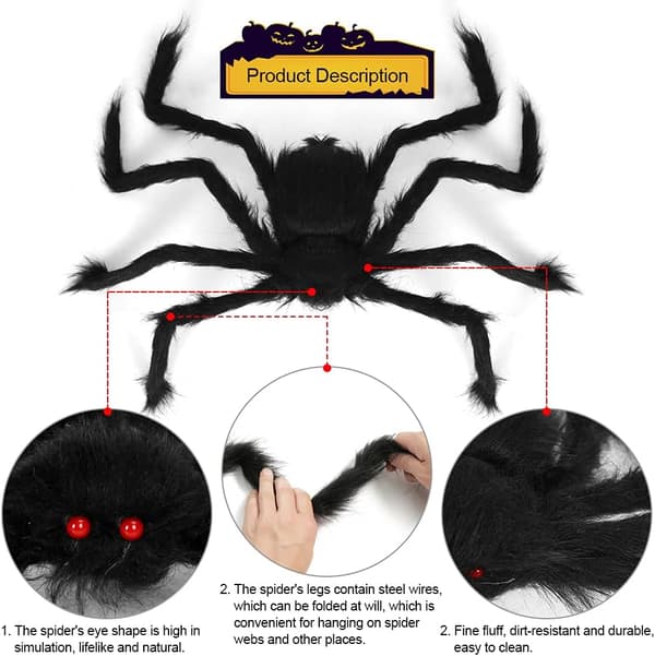 Halloween Edderkopp, 3 STK Kjempe Skummel Halloween Edderkopp, 75cm, 60cm,