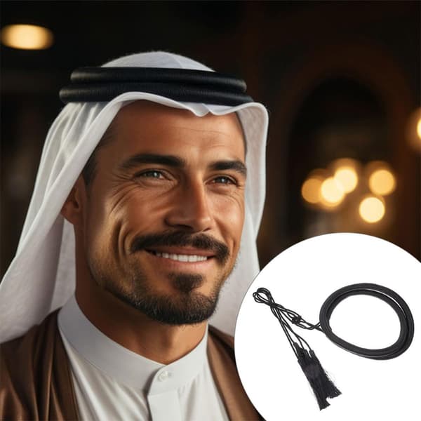 Arabiske mænd pandebånd hårbånd med sorte uldkvastfletninger sort