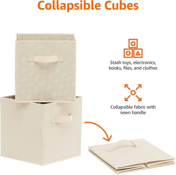 Foldable Fabric Storage Cubes Organizer with Handles, Beige -