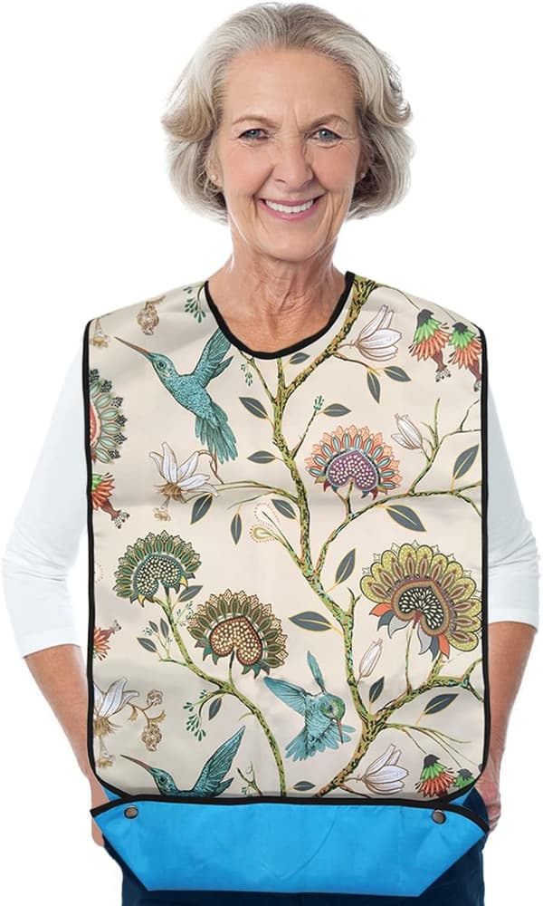 Smekker for voksne, vanntette vaskbare, klesbeskyttelse for måltider, elegant hjelpemiddelforkle for kvinner