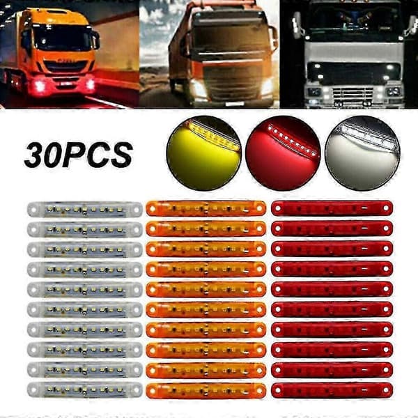 30x Forseglede Røde Gule Hvite 9 LED Sidemarkeringslys For Lastebil Tilhenger Lastebil 4 tommer Bakre Sidelys