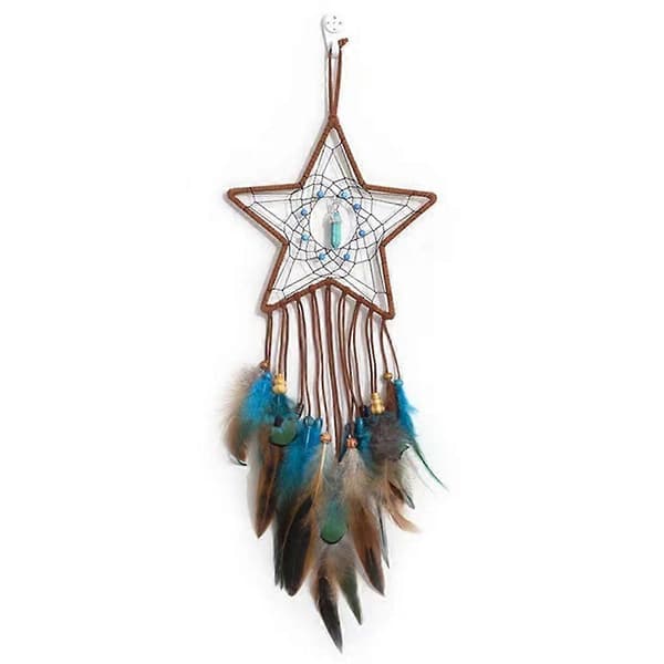 Energy Stone Pendant Feather Dream Catcher Hanging Decor Home Wall Ornament with LED String Light