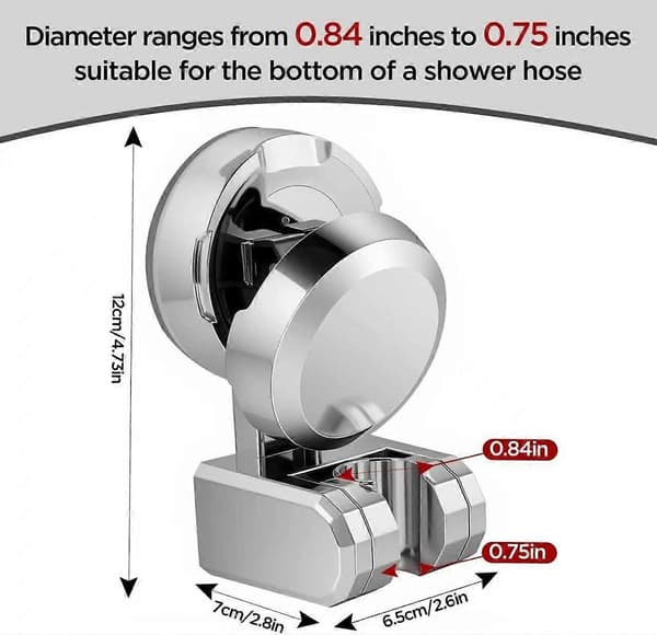 Adjustable Shower Head Holder Suction Cup with Strong Adhesive, Drill-Free Shower Holder Wall Mount, Removable Suction Cup Shower Head Holder for Bathroom
