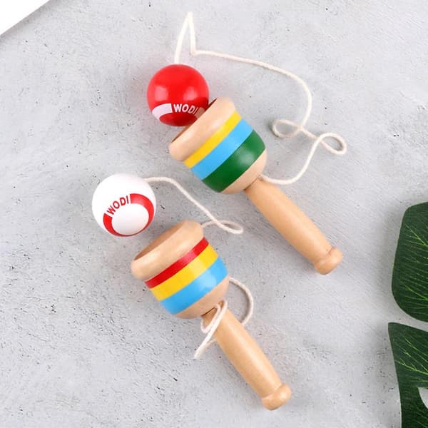 8x Tre Malt Kendama Ferdighetsball Kopp Barn Kendama Pedagogisk Leketøy Hvit