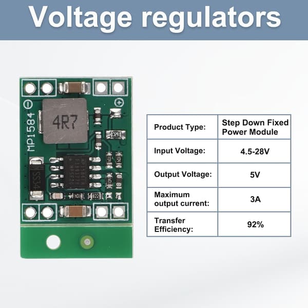 DC-DC Buck Converter Spændingsregulator Step Down Fast Strømmodul MP1584 4,5-28V til 5V 3A til Justeringstransformere 2 Stk