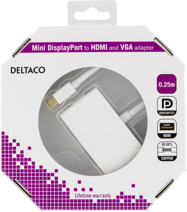 Mini DisplayPort til HDMI- og VGA-adapter, 0,25m, hvit Vit