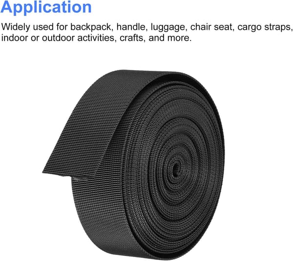 Flad Nylon Webbing Rem 1,5 Tommer 10 Yards Sort til Rygsæk Sort 1,5 Tommer Black