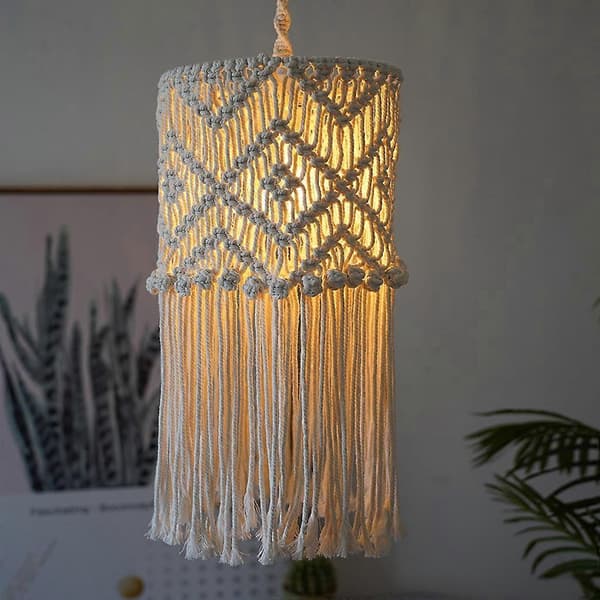 Macrame Lampshade Boho Hanging Ceiling Lamp Cover Modern Office Bedroom Decor