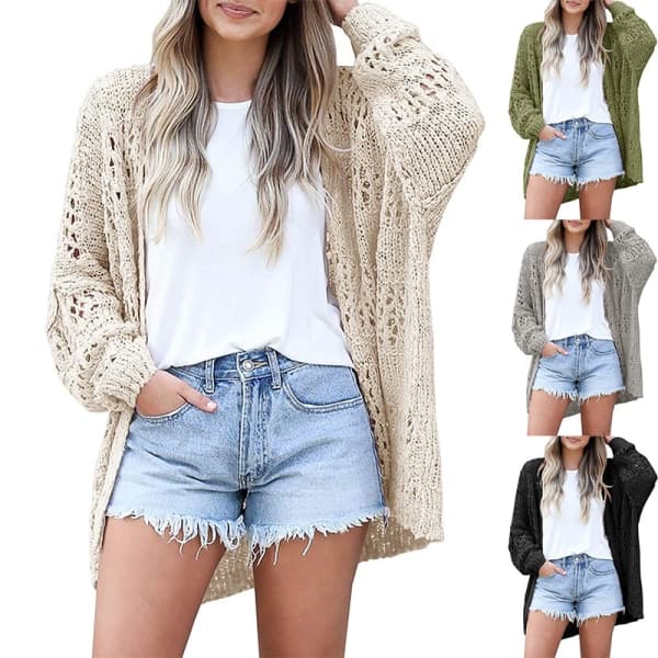 Hæklet Kimono Boheme Langærmet Let Blød Oversize Cardigan
