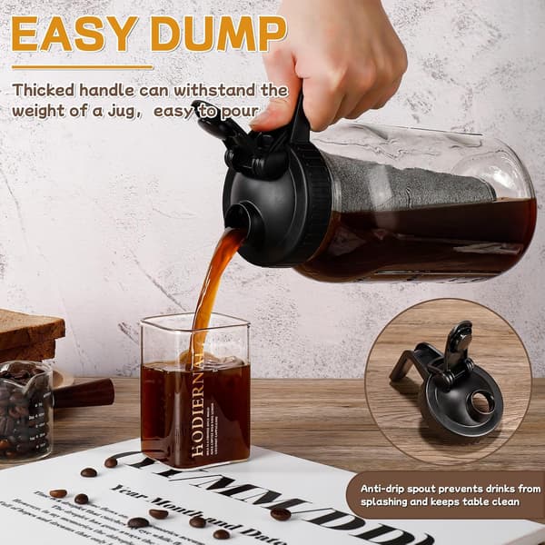 64oz Cold Brew Coffee Maker, 2 Quart Thick Mouth with Extra Tight Stainless Steel Filter (Black)