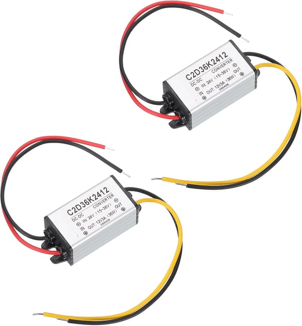 2 stk DC 24V til 12V strømomformer 3A 36W spenningsreduksjon IP67 transformatorforsyningsmoduladapter for bil lastebil solsystem Golden Tone