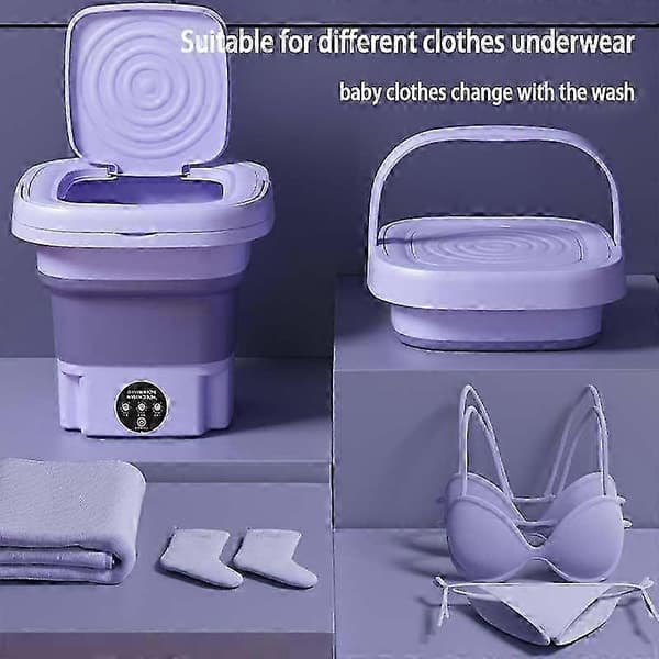 Foldable Portable Washing Machine with Spin Dryer 8L 220V Mini Automatic Washer for Socks Underwear Purple
