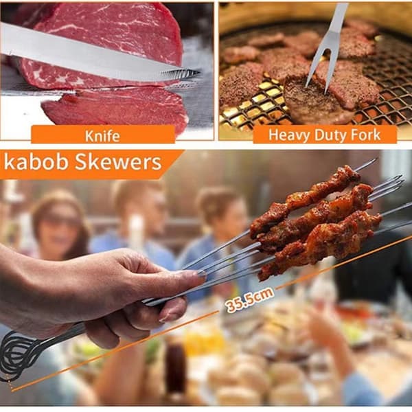 25-delt grillsætsæt, grillværktøj, gaver til mænd, rustfrit stål