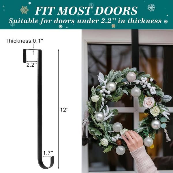 Kroge til hoveddørskranse, 30 cm kroge, metalkroge, velegnet til julepynt - 4-pak