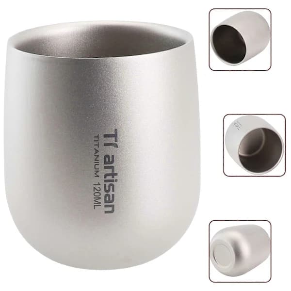 (Pow Yeah!) 120ml Titanium Koppar Dubbelvägg Campingmugg 2-Lagers Öl Kaffe Te Vatten Juice Kopp Utomhus Camping Vandring Picknick Tillbehör