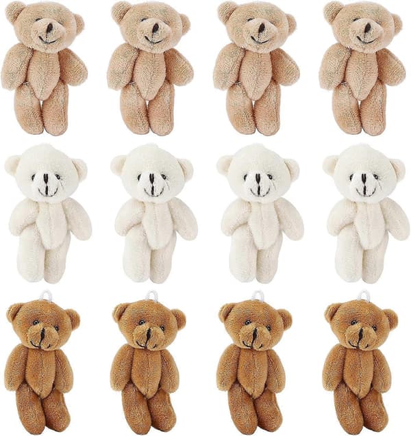 12 stk. Mini Teddybjørne Komfortable Bløde Søde Mini Teddy Plyslegetøj til Bryllupsfødselsdagsdekorationer Nøgleringe