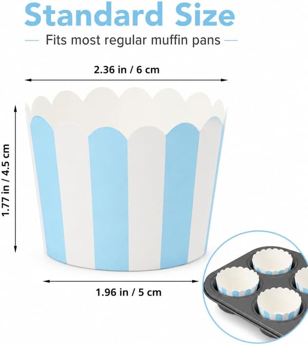 50 stk. blå og hvidstribede cupcakeforme 50 stk. blå hvid 2,36 tommer