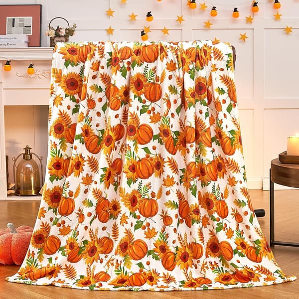 Høstteppe, gresskarblad høstpleddteppe for sofa seng sofa, oransje rutete teppe for høsten, (50”x60”)
