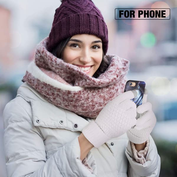4 par dame vinter touch screen handsker varme fleece strikkede handsker elastisk manchet vinterhandsker (sort+grå+mørkerød+marineblå)