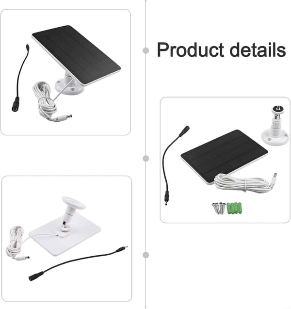 Lading av sikkerhetskameraer 3 meter ring solcellepanel for 4W 5V med kabel, kompatible systemer (hvit) hvit White
