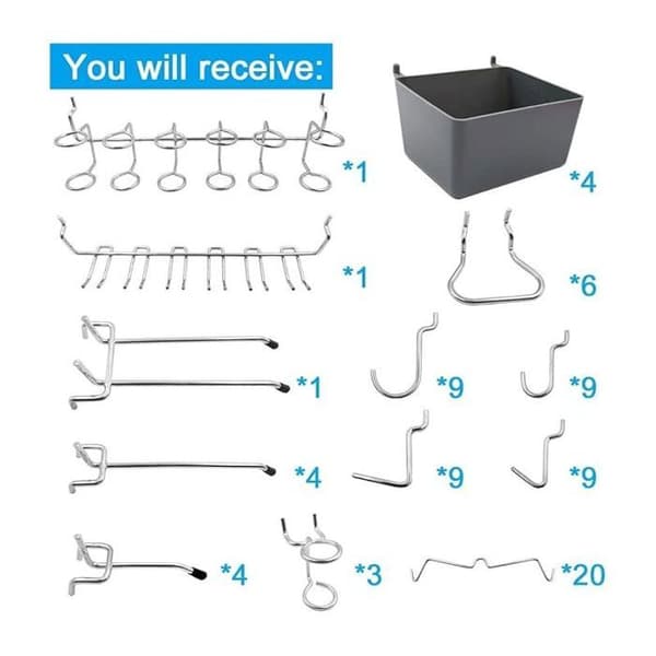 Pegboard Tool Holder with Hooks, Bins, Locks, Pegs, for Organizing Various Tools, 80 Hooks Odipie