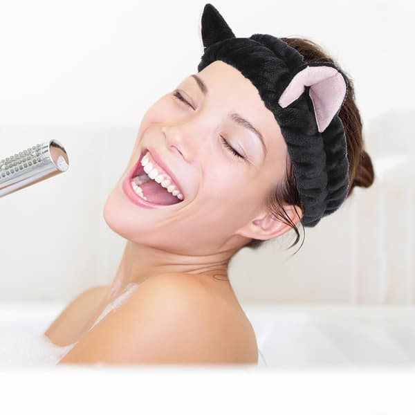 4 stk. katteører elastiske hårbånd tykke bløde makeup-hårbånd til kvinder spa ansigtsvask wraps i lyseblå, hvid, sort og pink