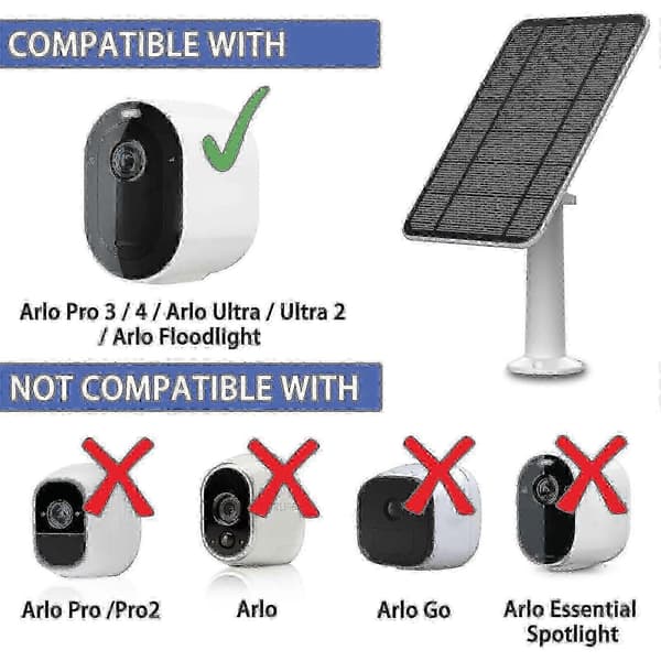 Solpaneloplader til Arlo Ultra, Ultra 2, Pro 3/4, Go 2, 4W med magnetisk port