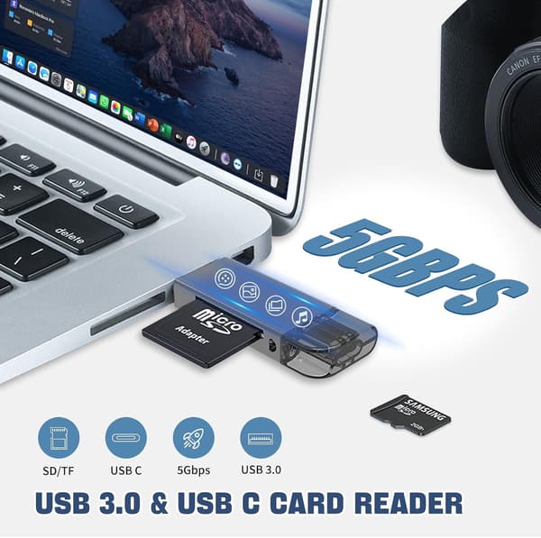 USB3.0 + USB C til SD-kortlæser iPhone Sort - SD-kortlæser 3.0 USB C card reader 3.0 USB C card reader
