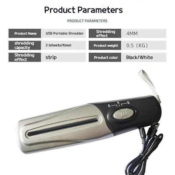 USB Bærbar Papir Makulator Multifunktionel Mini Elektrisk Dokument Makulator Dokumentstrimmel Skærer Kontor