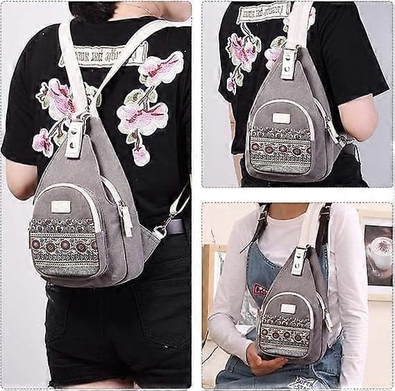 Mini Dame Sling Taske Bryst Skuldertaske Canvas Casual Daypack (Grå)