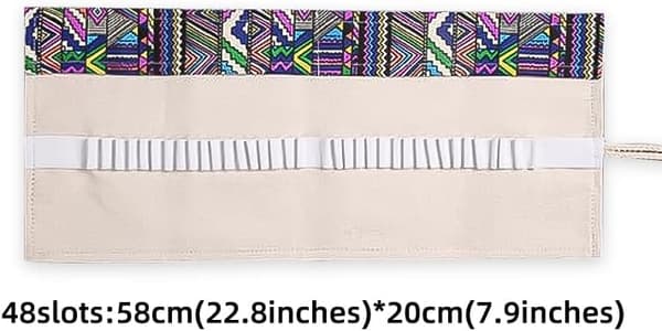 (Boho) Pennal i lerret, opprullbart pennal med 48 hull, kompakt og W