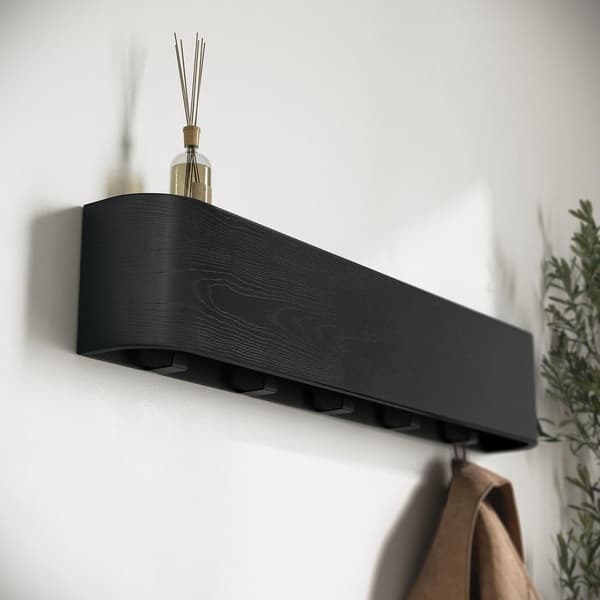 Wall Shelf - Coat Rack with Hooks - Clothes Hanger - Storage Shelf - Hidden Hooks - Wood - Black