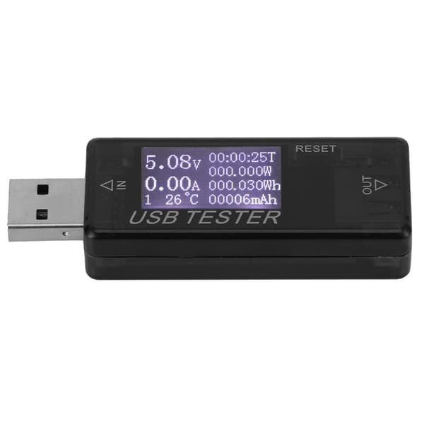 Digital USB Spændings- og Strømmåler 8 i 1 Detektor 0-5A 0-150W 4-30V Sort