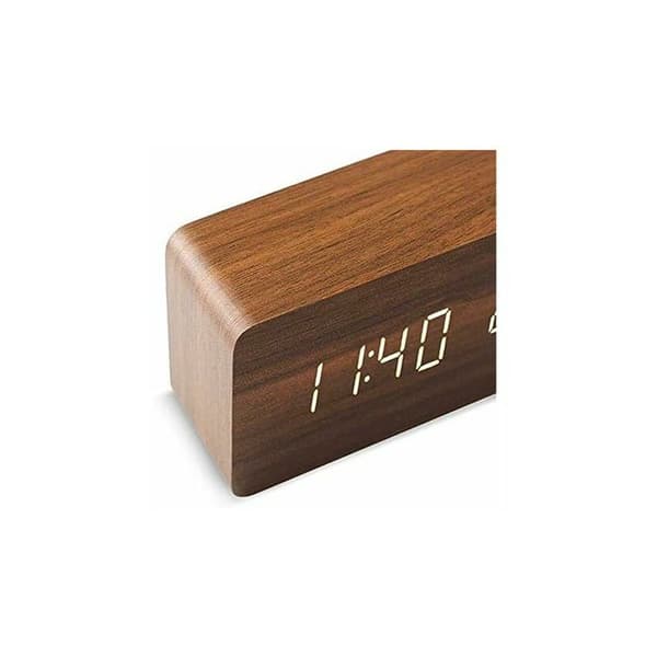 Modern träklocka - LED digital träklocka skrivbord datum temperatur fuktighetsdisplay 12/24 timmar - för hem, sovrum, kontor (brun)-FA-