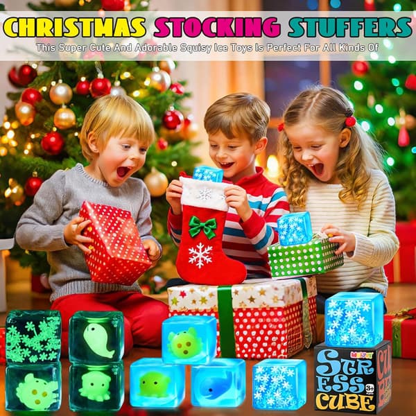 Lysende Snefnug Squishy Stresskube, Sensorisk Fidget-legetøj til autisme og angstlindring, Påskekurvfyld blå blue