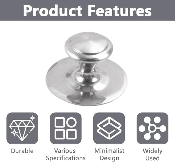 Round Door Knobs, Self-Adhesive Stainless Steel Drawer Knobs, 38 x 24 mm Kitchen Cabinet Knob (10 Pieces, Silver)
