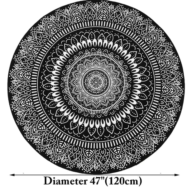 Rundt tæppe med mandala-blomst, tæppe til værelset, skridsikkert gulvtæppe