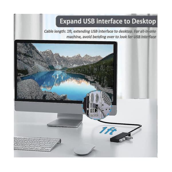 4-porters USB-hub, USB 3.0-hub USB-splitter USB-utvider for bærbar PC, flash-enhet, harddisk, konsoll, skriver