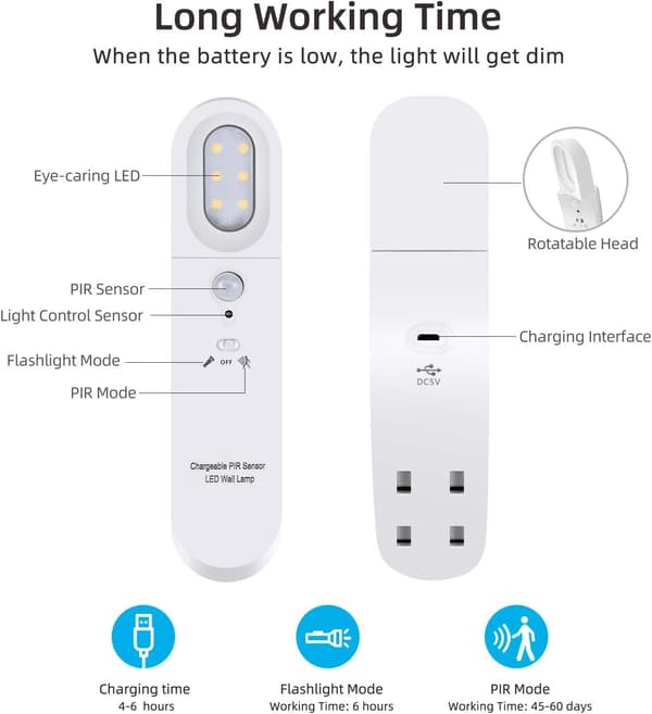 Automatisk LED-nattlampe 3 moduser USB-oppladbar lampe med bevegelsessensorlampe Varm hvit
