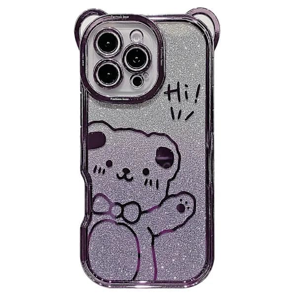 (Pow Yeah!) For iPhone 16 Pro Max Case Cute Bear Electroplating TPU Phone Cover with Gradient Glitter Paper