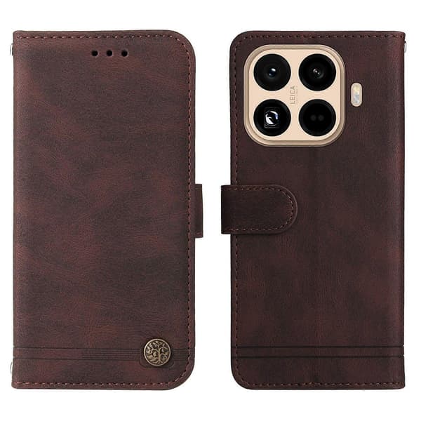 För Xiaomi 15T Pro Läder Plånboksfodral Skin Touch Telefonfodral Stativ med Rem (Brun)