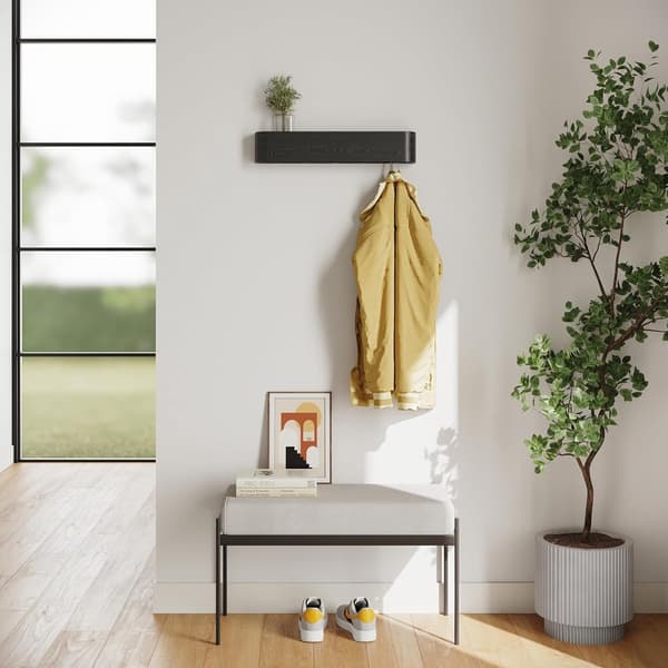 Wall Shelf - Coat Rack with Hooks - Clothes Hanger - Storage Shelf - Hidden Hooks - Wood - Black