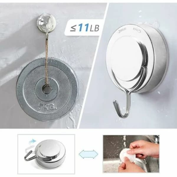 【PP】Suction Cup Hooks, 2 Removable Water-Resistant Suction Cups with Metal Hooks, Suitable for Bathrooms, Kitchens, Glass Windows, Wall-Mounted Towel Hooks